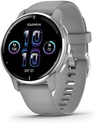 Garmin Venu 2 Plus, GPS Smartwatch with Call and Text, Advanced Health Monitoring and Fitness Features, Silver with Gray Band