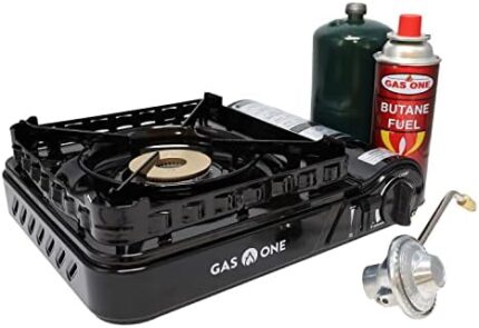 Gas One Dual Fuel Portable Stove 15,000BTU With Brass Burner Head, Dual Spiral Flame Gas Stove - Patent Pending