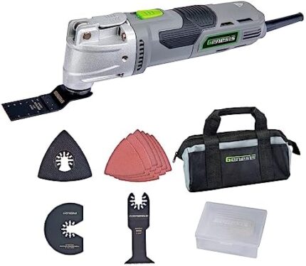 Genesis GMT35T 3.5 Amp Variable-Speed Oscillating Multi-Tool Kit with 16-Piece Accessory Set, Storage Box, Carrying Bag, and 2 Year Warranty