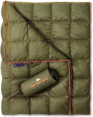 Get Out Gear Down Camping Blanket - Puffy, Packable, Lightweight and Warm | Ideal for Outdoors, Travel, Stadium, Festivals, Beach, Hammock | 650 Fill Power Water-Resistant Backpacking Quilt