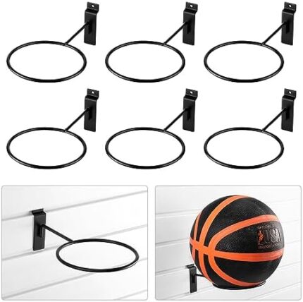 Gisafai 6 Pcs Metal Ball Storage Multi Function Ball Holder Basketball Accessories Basketball Rack Basketball Wall Mount for Sports Football Volleyball Soccer Display Room Decor Display, Black