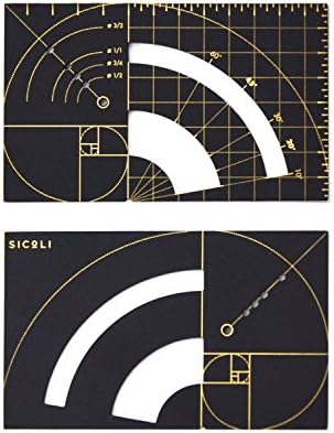 Golden Ruler Designer Brass Wallet Fibonacci Sequence/Series Ratio Multi Tool Essential Metal Card 3.25"x2" (Black)