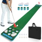Golf Pong Game, Detachable Golf Putting Mat Game, Golf Pong Putting Green Set - Includes 8pcs Golf Balls, 2pcs Golf Cups & Flags, 1pcs Black Storage Bag, Best Party Game with Family or Friends