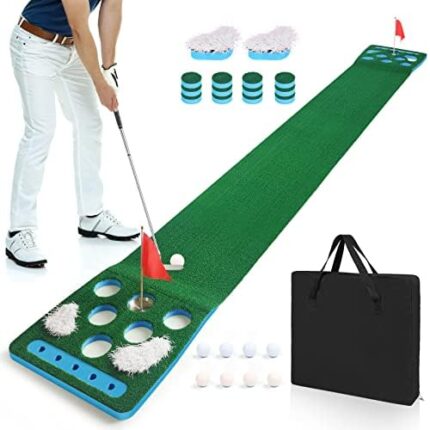 Golf Pong Game, Detachable Golf Putting Mat Game, Golf Pong Putting Green Set - Includes 8pcs Golf Balls, 2pcs Golf Cups & Flags, 1pcs Black Storage Bag, Best Party Game with Family or Friends