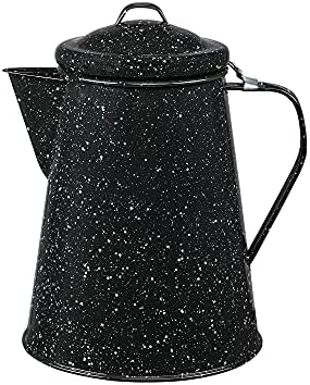 Granite Ware 3 Qt Enamelware Coffee Boiler (Speckled Black) 12 Cups capacity - Ideal for Camping, Cabin, RV, Heat Coffee, Tea and Water directly on Stove or Fire. Dishwasher Safe.