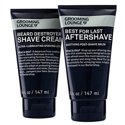 Grooming Lounge It Takes Two To Make A Shave Go Right Kit - Beard Shave Cream & Best For Last Aftershave - Soothing Aftershave Cream, Fragrance-Free, No Sting, Heals Razor Burn & Shaving Irritation, Gift Set, Value Kit