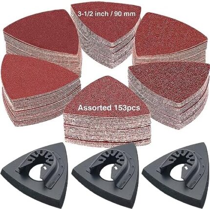 HEMUNC Triangle Oscillating Multi Tool Sanding Attachment, Include Triangle Multitool Sanding Pads 3pcs, Oscillating Tool Sandpaper 150pcs Assorted 40/60/80/120/180/240 Grits