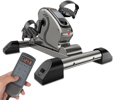 HNLIY Mini Exercise Bike Electric Pedal Exerciser with Upgraded Non-slip Base Remote Control Indoor Under Desk Bike for Hand, Arm, Knee, Leg Home Recovery Workout Equipment Elderly Motorized Exerciser