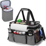 HODRANT Large Grill Utensil Caddy with Detachable Cooler, Collapsible Picnic Organizer with Paper Towel Holder for Griddle Accessories, Tailgating Accessory Basket for Outdoor Cooking Supplies, Gray