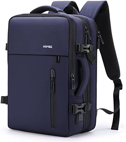 HOMIEE Travel Backpack Carry on Bag Personal Item Airline Approved 18x14x8 Inches, 40L Expandable Luggage Suitcase Daypack with USB Port, 15.6 Inch Laptop Weekender Bag, Blue