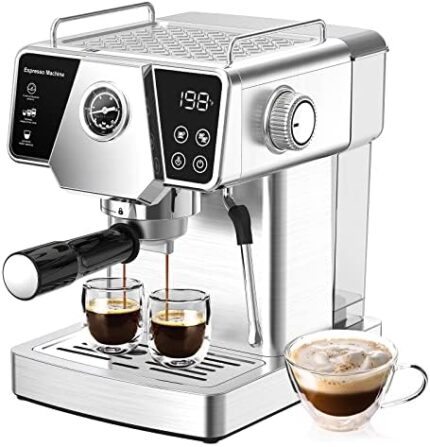 HOMOKUS Espresso Machine 20 Bar - Cappuccino Coffee Maker with Milk Frother Steam Wand for Latte, Mocha, Cappuccino - Espresso Coffee Machine for Home - 1350W - All Stainless Steel