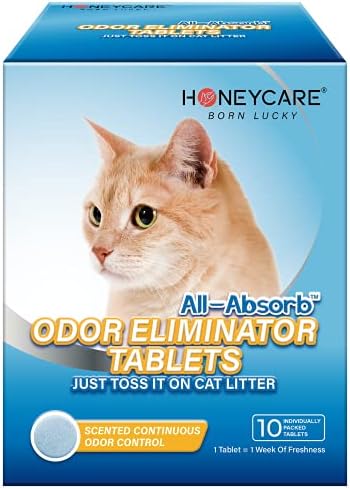 HONEY CARE All-Absorb Cat Litter Odor Eliminator Tablets 丨 Refresh Smell Long-Lasting Scent Away - Jasmine Fragrance (10pcs/Box=4-10 Weeks), Blue