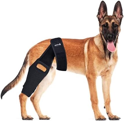 HUAME Dog Knee Brace, Dog Leg Braces for Back Leg for ACL, Knee Cap Dislocation, Arthritis, Reduces Pain and Inflammation with Side Stabilizers Dog Leg Brace (XXL, Black)