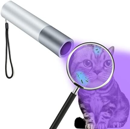 HUHKOUAE 365nm Flashlight Black Light,Portable Handheld Cat Ringworm Detector lamp,for Dog Cat Care and Resin Curing(Silver White)