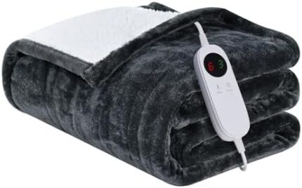 HYLEORY Heated Blanket Sherpa Electric Throw Blanket for Winter,6 Heat Settings Heating Blanket with 9hrs Timer Auto Shut Off,Home Couch,Machine Washable,50"x 60" Dark Grey