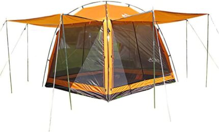 Hasika Screen Camping Tent with Floor 4 Season 8x8ft Large Mesh Room Shelter Canopy for Outdoors Gazebo Outside Poles Excluded Orange