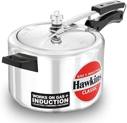 Hawkins Classic inner lid aluminum pressure cooker, induction cooker, wide design pan cooker, best cooker, silver (ICL50 (5 Liter))
