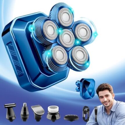 Head Shavers for Bald Men, 2023 Upgrade Bald Head Shaver for Men, 6-in-1 Grooming Kit with Nose Hair Trimmer, Beard Trimmer for Men, Waterproof and Rechargeable Electric Shavers Gift for Men
