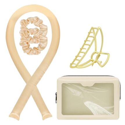 Heatless Hair Curler Rod Headband Silk Curls Headband with Gift Box, Best Gifts for Women, Hair Clips,Gift Storage Bag and Heatless Curling Set Soft Wave DIY Hair Rollers Styling Tool (Golden)