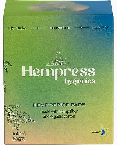 Hempress Hygienics Overnight Pads for Women Extra Heavy - Ultra-Absorbent Overnight Maxi Pads - Biodegradable Organic Pads for Women Overnight, Skin-Friendly & Breathable, (12 Count)