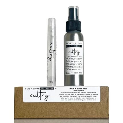 Herb + Stone Apothecary All Natural Body Spray And Hair Perfume For Women - Hydrating, Alcohol -Free Hair And Body Mist - Long Lasting Luxurious Fragrance- Includes A Convenient Travel Size Spray (SULTRY- Santal + Jasmine)