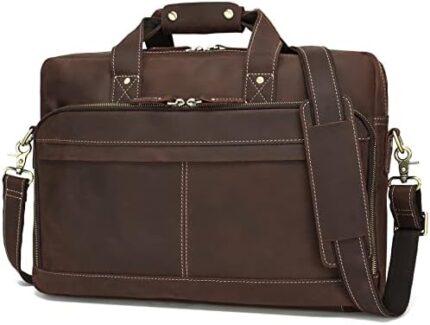 Hespary Full Grain Leather Briefcase for Men Vintage Laptop Messenger Bag 17 inch laptop Shoulder Bags