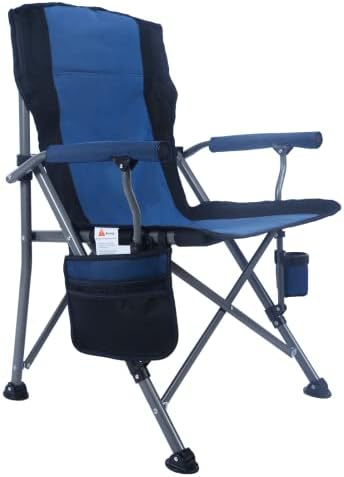 Homcosan Portable Camping Chair Folding Quad Outdoor Large Heavy Duty Support 330 lbs Thicken 600D Oxford with Padded Armrests, Storage Bag, Beverage Holder, Carry Bag for Outside(Blue)