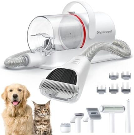 Homerunpet Pet Grooming Kit & Dog Hair Vacuum, 1.85L Dust Cup, Quiet, 6 Pet Grooming Tools for Shedding Pet Hair, Pet Vacuum Groomer for Dogs, Cats and Other Animals