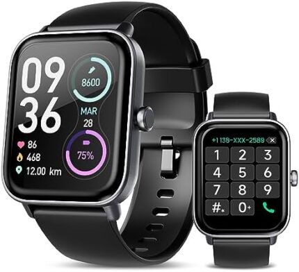 Hoowel Smart Watch Fitness Tracker, 1.8" Touch Screen Smartwatch,24/7 Heart Rate, Blood Oxygen Tracking,2023 Upgraded Mini Projector, and Android Compatible, Water Resistant