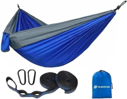 Hunsun Ultimate Ultralight and Compact Camping Hammock 210T Parachute Nylon Ultra Light for Camping, Hiking, Trekking Outdoor Activities (Blue)