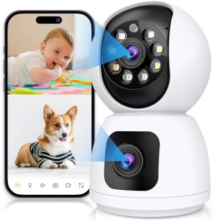 ICIGIWOX 2K Dual Lens Indoor Security Camera, 2.4GHz WiFi Indoor Camera for Home Security, Baby/Pet Camera with Night Vision, Motion Detection, Two-Way Audio, Siren, Cloud & SD Card Storage