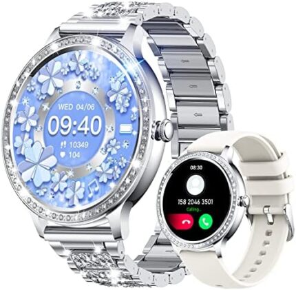 INEYES Smart Watches for Women with Diamonds (Answer/Make Call), 1.32" HD Smartwatch with AI Voice for iPhone Samsung Android Phones, Fitness Tracker with Heart Rate Sleep Ovulation Period Monitor