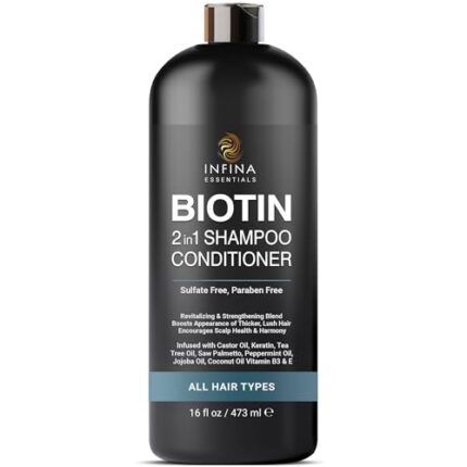 INFINA ESSENTIALS Biotin Shampoo and Conditioner 2 in 1 for Men & Women | Hair Thickening Formula with Saw Palmetto, Keratin, Caffeine, Tea Tree Oil & Vitamin E | 2in1 Hair Care Convenience - 16 fl oz