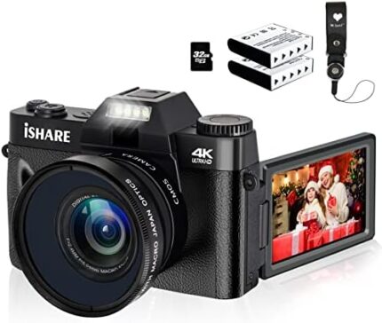 ISHARE Digital Camera for Photography 48MP Vlogging Camera, 4K Video Camera for YouTube with WiFi, 3.0 Inch Flip Screen, 16X Digital Zoom Camcorder with 32GB Micro Card