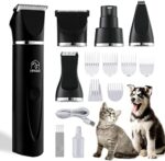 IVVIQQ Dog Grooming Kit, 4 in 1 Pet Clippers 7000 RPM Titanium Blades Low Noise 800 mAh Rechargeable Cordless Electric Quiet Hair Clippers Set for Dogs Cats Pets