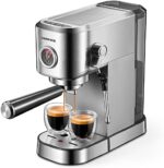 Ihomekee 15Bar Espresso Machine, Espresso Maker with Commercial Steamer for Latte and Cappuccino, Expresso Coffee Machine with 42 oz Removable Water Tank, Full Stainless Steel - CM5200