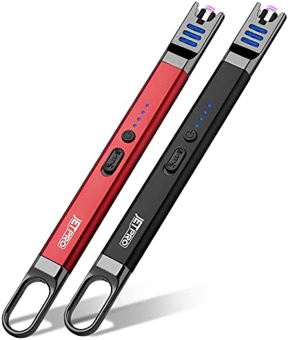 JETPRO Candle Lighter USB Rechargeable Arc Lighter with LED Light for Kitchen Camping BBQ (Black+red)