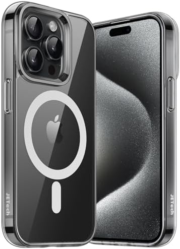 JETech Magnetic Case for iPhone 15 Pro 6.1-Inch Compatible with MagSafe Wireless Charging, Shockproof Phone Bumper Cover, Anti-Scratch Clear Back (Black)