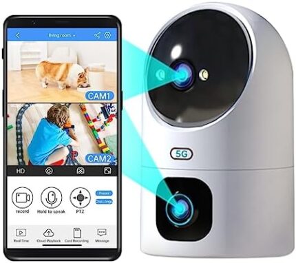 JOOAN 5G/2.4G Dual Lens Security Camera,2Kx2 Pan Tilt Zoom WiFi Camera,Indoor Camera for Baby/Pet/Home,One Touch Call,Color Night Vision,Cloud&SD Card Storage,2-Way Audio,Smart Motion Detection
