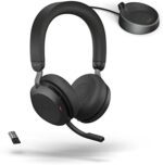 Jabra Evolve2 75 PC Wireless Headset with Charging Stand and 8-Mic Technology - Dual Foam Stereo Headphones with Advanced Active Noise Cancelling, USB-A Bluetooth Adapter and UC Compatibility - Black