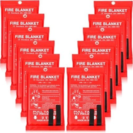 Jerify 12 Pack Fire Blanket for Home Emergency Fire Blanket 47 x 47 Inch Kitchen Fire Suppression Blanket Fiberglass Fire Blanket Flame Retardant Protection and Heat Insulation (Red)