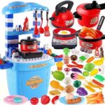 Jiakora Kids Kitchen Playset, Toys Induction Cooker with Sound and Light, Toddler Pretend BBQ Camping Cooking with Play Pots and Pans, Play Food for Kids Kitchen
