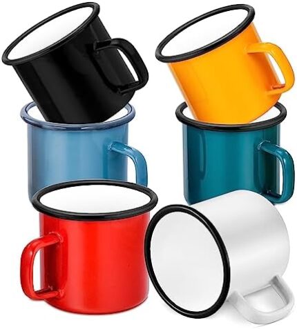Joyfair 12oz Enamel Camping Mug Set (6 Pcs), Multicolored Portable Camping Cups for Outdoor Picnic Backpacking Travel & Home Breakfast Drinking Mugs, Ideal Gift on Christmas Thanksgiving Birthday