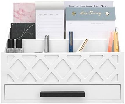 Joyhawk Office Desk Organizers and Storage, Wooden Mail Bill Organizer with Drawer for Desktop Organization, Desk Accessories & Workspace Organizers, File Paper Holder Set for Desk (White)