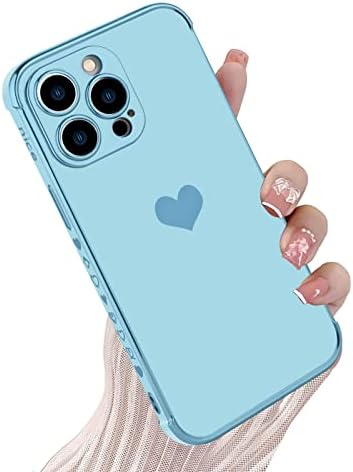 KANGHAR Compatible with iPhone 15 Case for Women Girl Plating Edge Cute Love Heart Pattern (Blue, iPhone15 Pro)