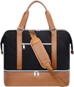 KKXIU Weekender Bags for Women Canvas Overnight Bag Sports Travel Duffel Bags Carry on for Airplanes Shoulder Tote Gym Hospital Bag with Shoe Compartment (A-Brown)