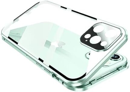 KMXDD Lockable Magnetic Case for iPhone 15 with Safety Lock Screen Protector Camera Lens Protector Double-Sided Glass 360° Full Body Bumper Cover Clear Case (iPhone15, Green)