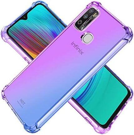 KOARWVC Case for Infinix Hot 11 2021 Case, X662 X662B X689F Case, Crystal Clear Case Gradient Slim Anti Scratch TPU Shockproof Protective Phone Cases Cover for Infinix Hot 11 2021 (Purple/Blue)