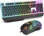 KOLMAX Gaming Keyboard and Mouse Combo,Rainbow Backlit Mechanical Feeling 104 Keys Keyboard with Ergonomic Detachable Wrist Rest,Aluminum Panel Keyboard 3600DPI Gaming Mouse for PC Mac Office/Gaming