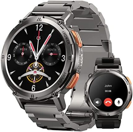 KOSPET Smart Watch AMOLED Display 2 Bands(Metal+Rubber) 60 Days Ultra-Long Battery Life (Call Receive/Dial) 70 Sports Modes 5ATM/IP69K Waterproof Smartwatches for Android iPhone
